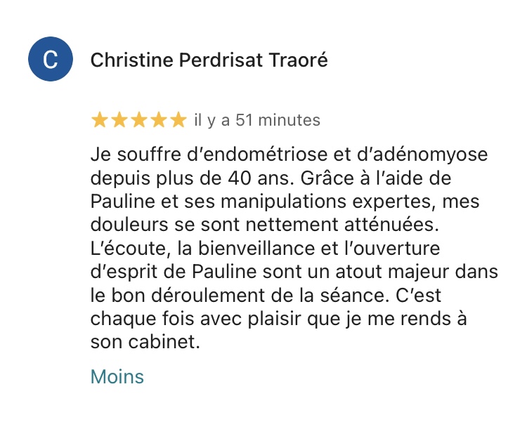 Accompagnement ostéopathique de la douleur d'endométriose, trouble du cycle, douleur de règles, cystite à répétition,  inconfort digestif, ballonnement, constipation, trouble du transit, pleure bébé, asymétrie du crâne, torticoli, plagiocéphalie, colique 
